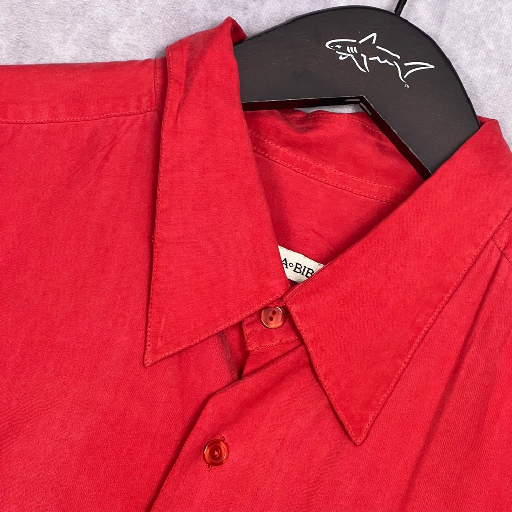Burma Bibas Button Down Shirt Mens XL Shirt Red Orange Short Sleeve 100% Silk